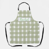 Sage Green White Gingham, gepersonaliseerd Schort (Voorkant)