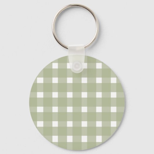 Sage Green White Gingham, gepersonaliseerd Sleutelhanger (Achterkant)