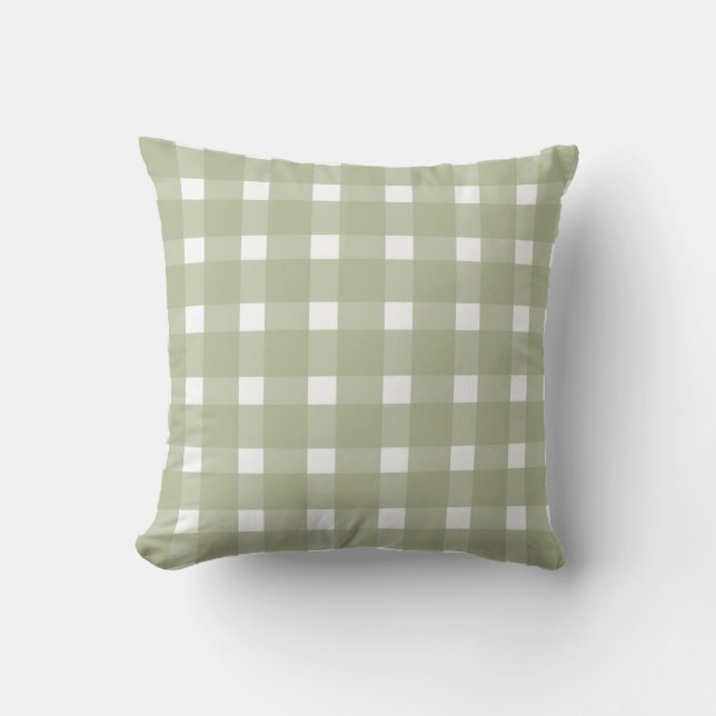 Sage Green White Gingham Pattern Kussen (Voorkant)
