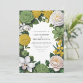 Sage Green, White & Gold Floral Wedding Kaart (Staand voorkant)