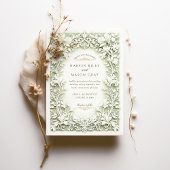 Sage Green White Iris Wedding Faux Embossed Design Kaart