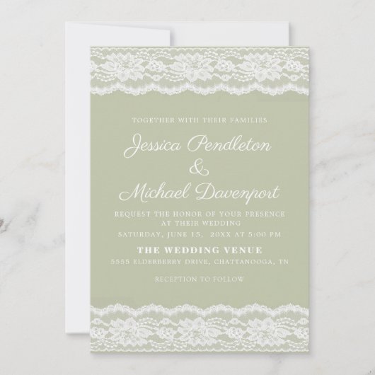  Sage Green White Lace Wedding Kaart (Voorkant)