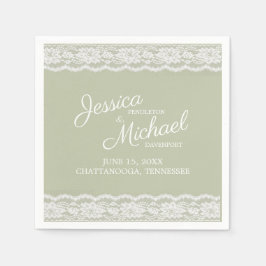 Sage Green White Lace Wedding Names Date Servet