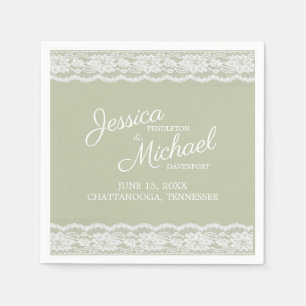 Sage Green White Lace Wedding Names Date Servet