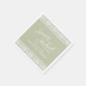 Sage Green White Lace Wedding Names Date Servet (Hoek)