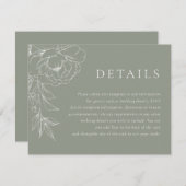 Sage Green White Line Art Floral Wedding Details Informatiekaartje (Voorkant / Achterkant)