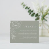 Sage Green White Line Art Floral Wedding Details Informatiekaartje (Staand voorkant)