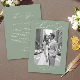 Sage Green White Modern Calligraphy Simple Wedding Bedankkaart