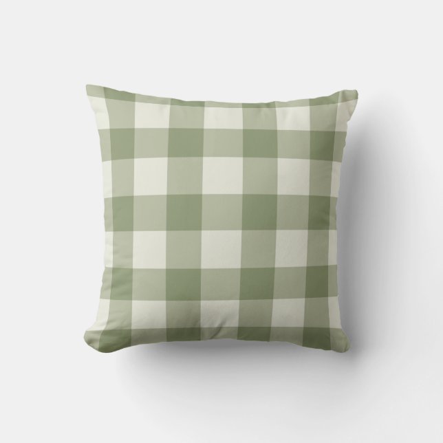 Sage Green White Modern Farmhouse Tartan Patroon Kussen (Voorkant)