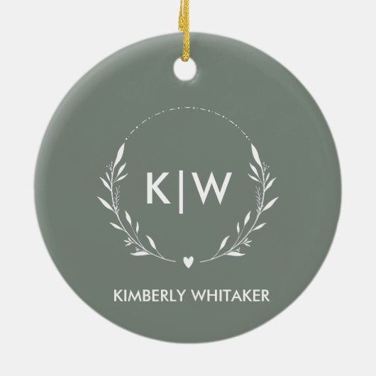 Sage Green & White Modern Initialen Monogram FOTO Keramisch Ornament (Achterkant)