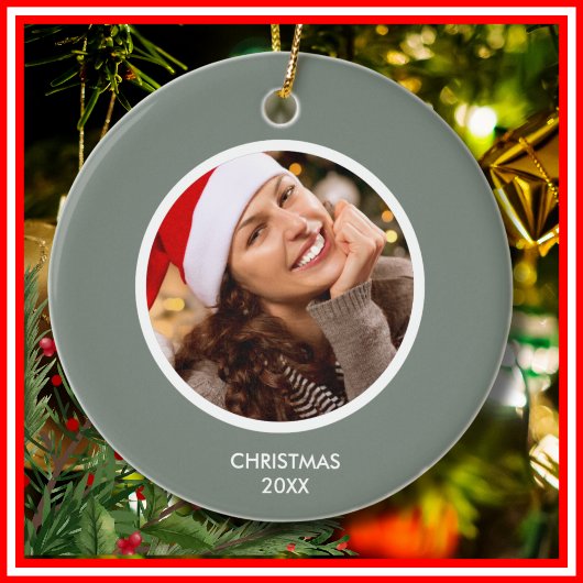 Sage Green & White Modern Initialen Monogram FOTO Keramisch Ornament