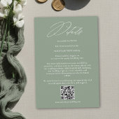 Sage Green White Modern QR Code Wedding Details Informatiekaartje