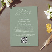Sage Green White Modern QR Code Wedding Details Informatiekaartje