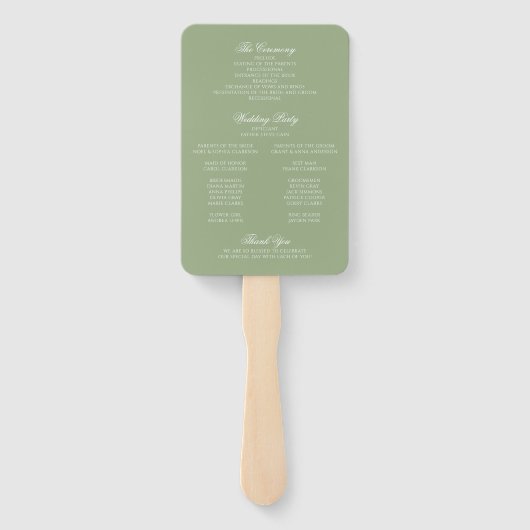 Sage Green & White Monogram Crest Wedding Program Handwaaier (Achterkant)