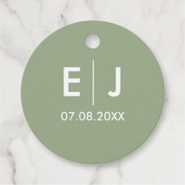Sage Green & White Monogram Weddenschap Bedankjes Labels