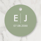 Sage Green & White Monogram Weddenschap Bedankjes Labels (Achterkant)