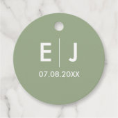 Sage Green & White Monogram Weddenschap Bedankjes Labels (Voorkant)