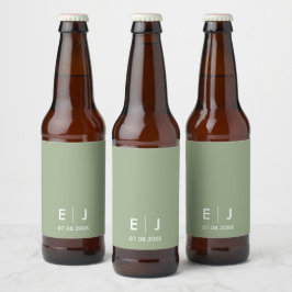 Sage Green & White Monogram Weddenschap Bier Etiket