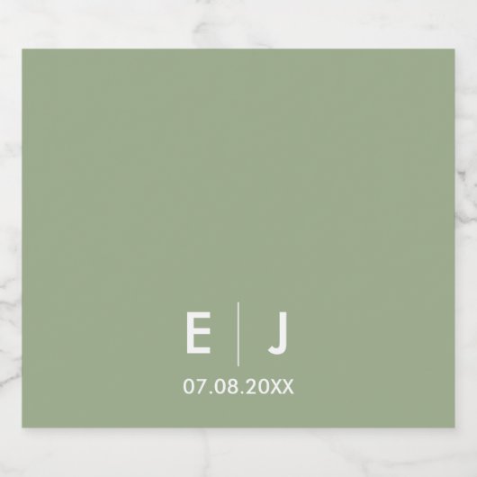 Sage Green & White Monogram Weddenschap Bier Etiket (Enkel label)