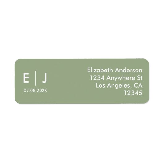 Sage Green & White Monogram Weddenschap Etiket (Voorkant)