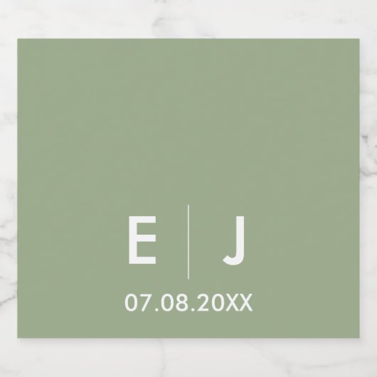 Sage Green & White Monogram Weddenschap Likeurfles Etiket (Enkel label)