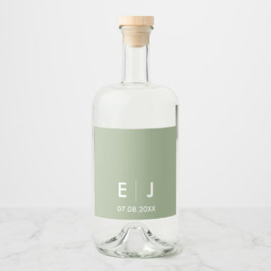 Sage Green & White Monogram Weddenschap Likeurfles Etiket