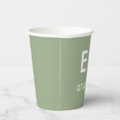 Sage Green & White Monogram Weddenschap Papieren Bekers (Rechts)