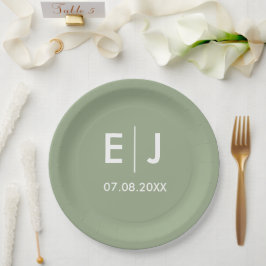 Sage Green & White Monogram Weddenschap Papieren Bordje