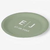 Sage Green & White Monogram Weddenschap Papieren Bordje (Gekanteld)