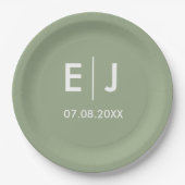Sage Green & White Monogram Weddenschap Papieren Bordje (Voorkant)