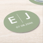 Sage Green & White Monogram Weddenschap Ronde Kartonnen Onderzetter (Gebogen)