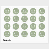 Sage Green & White Monogram Weddenschap Ronde Sticker (Vel)