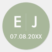 Sage Green & White Monogram Weddenschap Ronde Sticker (Voorkant)