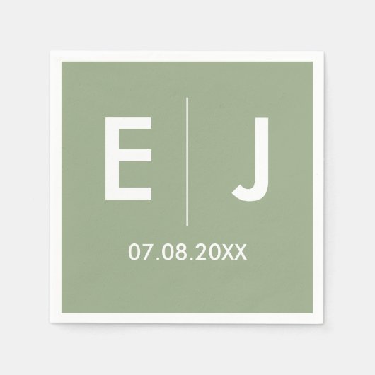 Sage Green & White Monogram Weddenschap Servet (Voorkant)