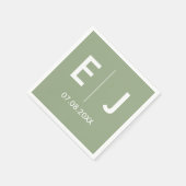 Sage Green & White Monogram Weddenschap Servet (Hoek)