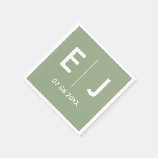 Sage Green & White Monogram Weddenschap Servet (Hoek)