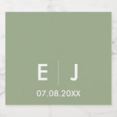 Sage Green & White Monogram Weddenschap Sparkling Wijnetiket (Enkel label)