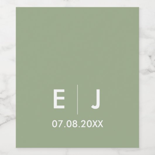 Sage Green & White Monogram Weddenschap Wijn Etiket (Enkel label)