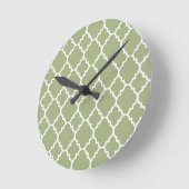 Sage Green White Quatrefoil Moroccan Pattern Ronde Klok (Hoek)