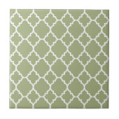 Sage Green White Quatrefoil Moroccan Pattern Tegeltje (Voorkant)