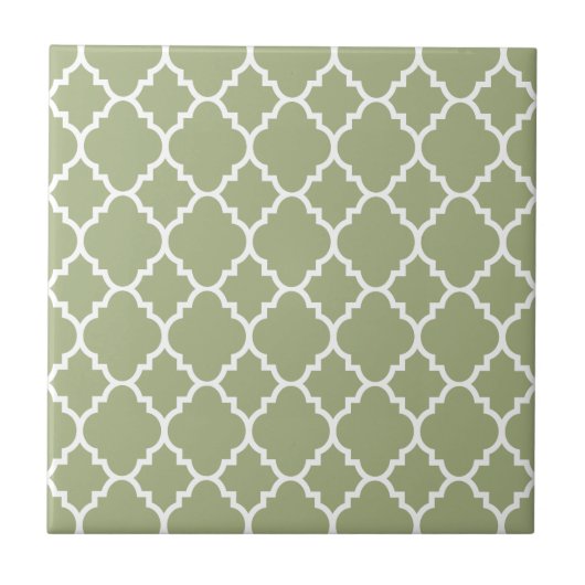 Sage Green White Quatrefoil Moroccan Pattern Tegeltje (Voorkant)