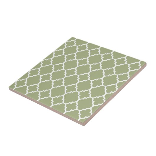 Sage Green White Quatrefoil Moroccan Pattern Tegeltje (Zijkant)