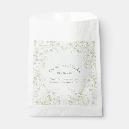 Sage Green White Rose Wedding Bedankzakje (Voorkant)