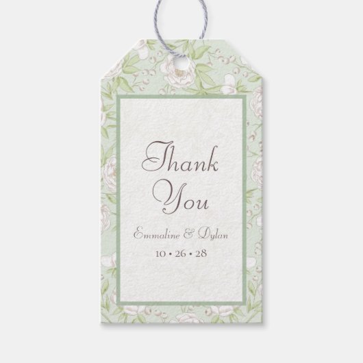 Sage Green White Rose Wedding Cadeaulabel (Voorkant)