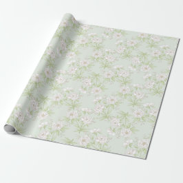Sage Green White Rose Wedding Cadeaupapier