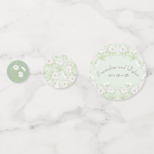 Sage Green White Rose Wedding Confetti (Achterkanten)