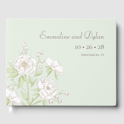 Sage Green White Rose Wedding Gastenboek (Voorkant)