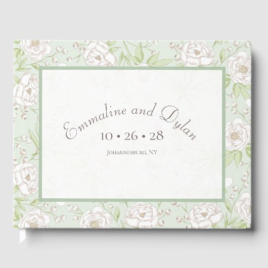 Sage Green White Rose Wedding Gastenboek (Voorkant)