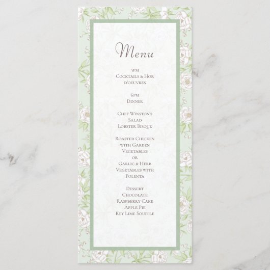 Sage Green White Rose Wedding Menus Menu (Voorkant)