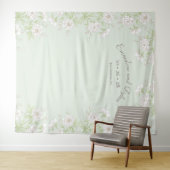 Sage Green White Rose Wedding Photo Backdrop Wandkleed (In Situ (horizontaal))
